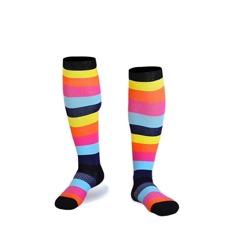 S/M Compression Socks Women Men Nursing Travel Stocking Sport Running - White Polka Dots