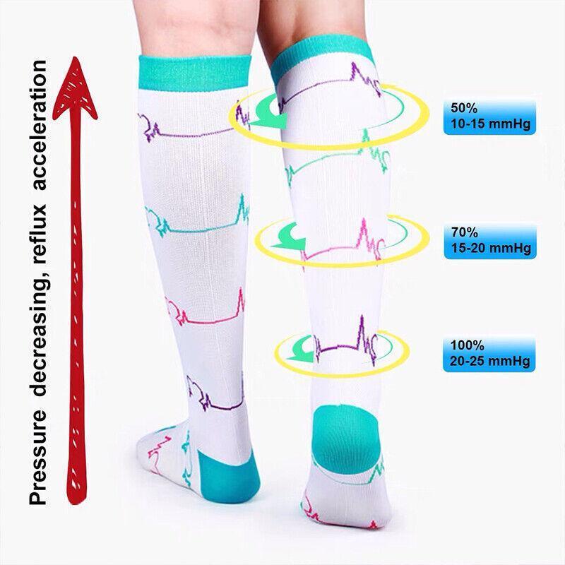 S/M Compression Socks Women Men Nursing Travel Stocking Sport Running - Colour Love