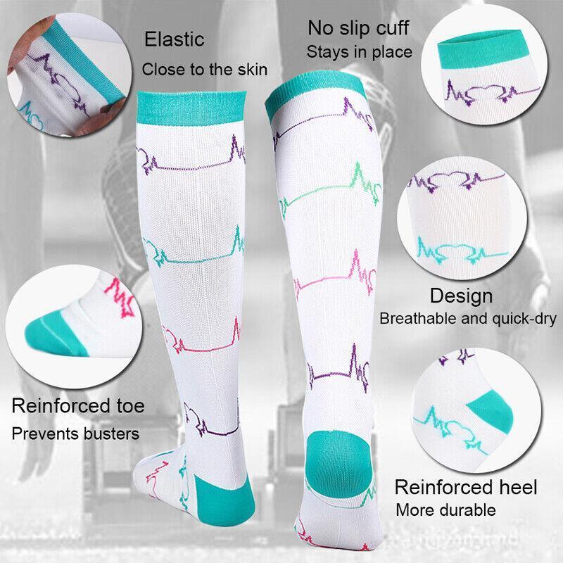 S/M Compression Socks Women Men Nursing Travel Stocking Sport Running - Colour Dots