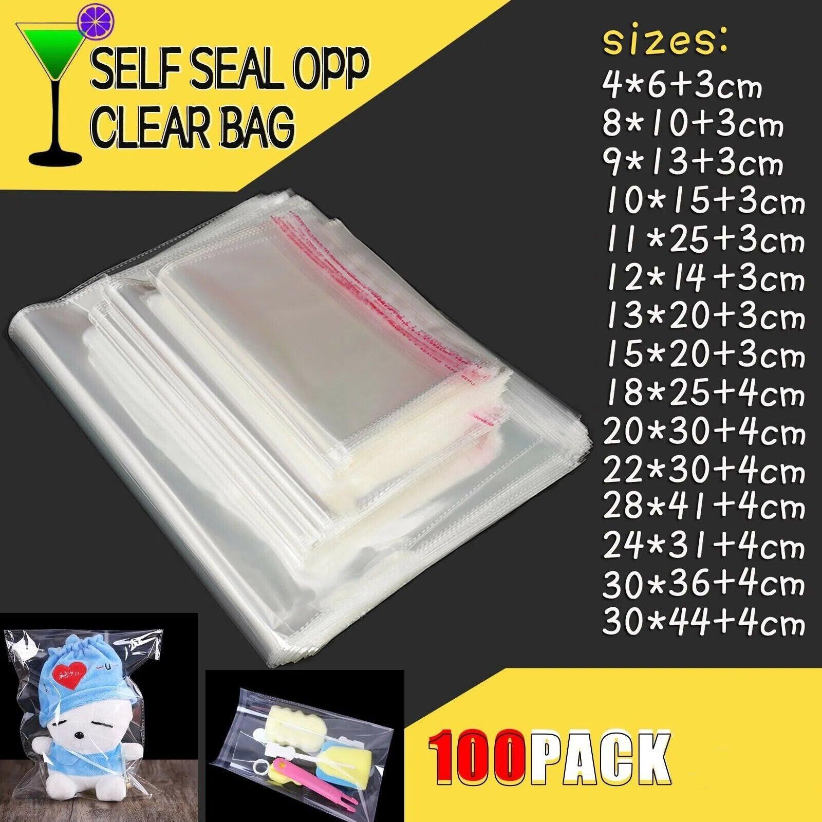 Multi-size Clear Self-Seal Cellophane Bags - Bulk Adhesive Opp - 8*10+2