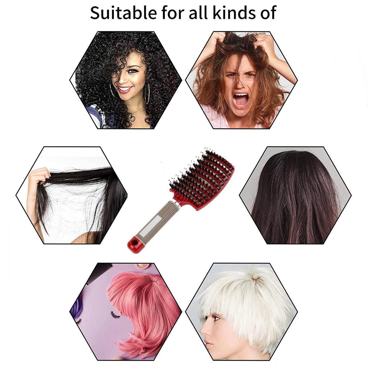 Detangle Nylon Boar Bristle Brush Hairbrush Smooth Hair Head Scalp Massage Comb - White *1 Unit