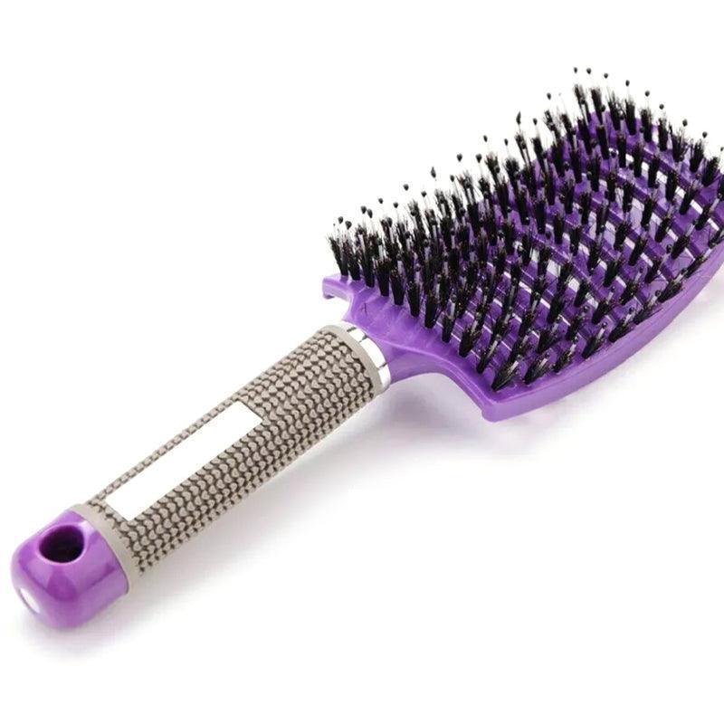 Detangle Nylon Boar Bristle Brush Hairbrush Smooth Hair Head Scalp Massage Comb - White *1 Unit