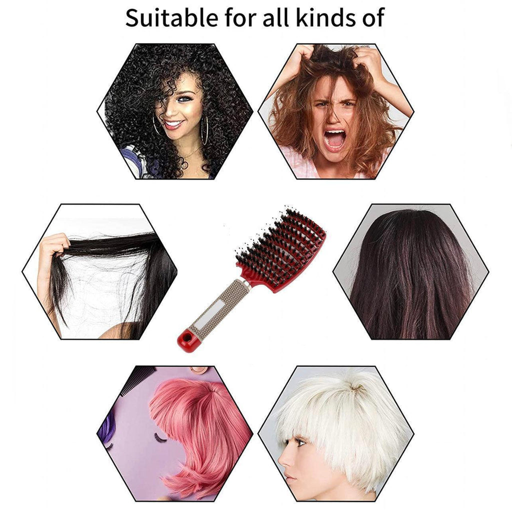Detangle Nylon Boar Bristle Brush Hairbrush Smooth Hair Head Scalp Massage Comb - Pink *1 Unit