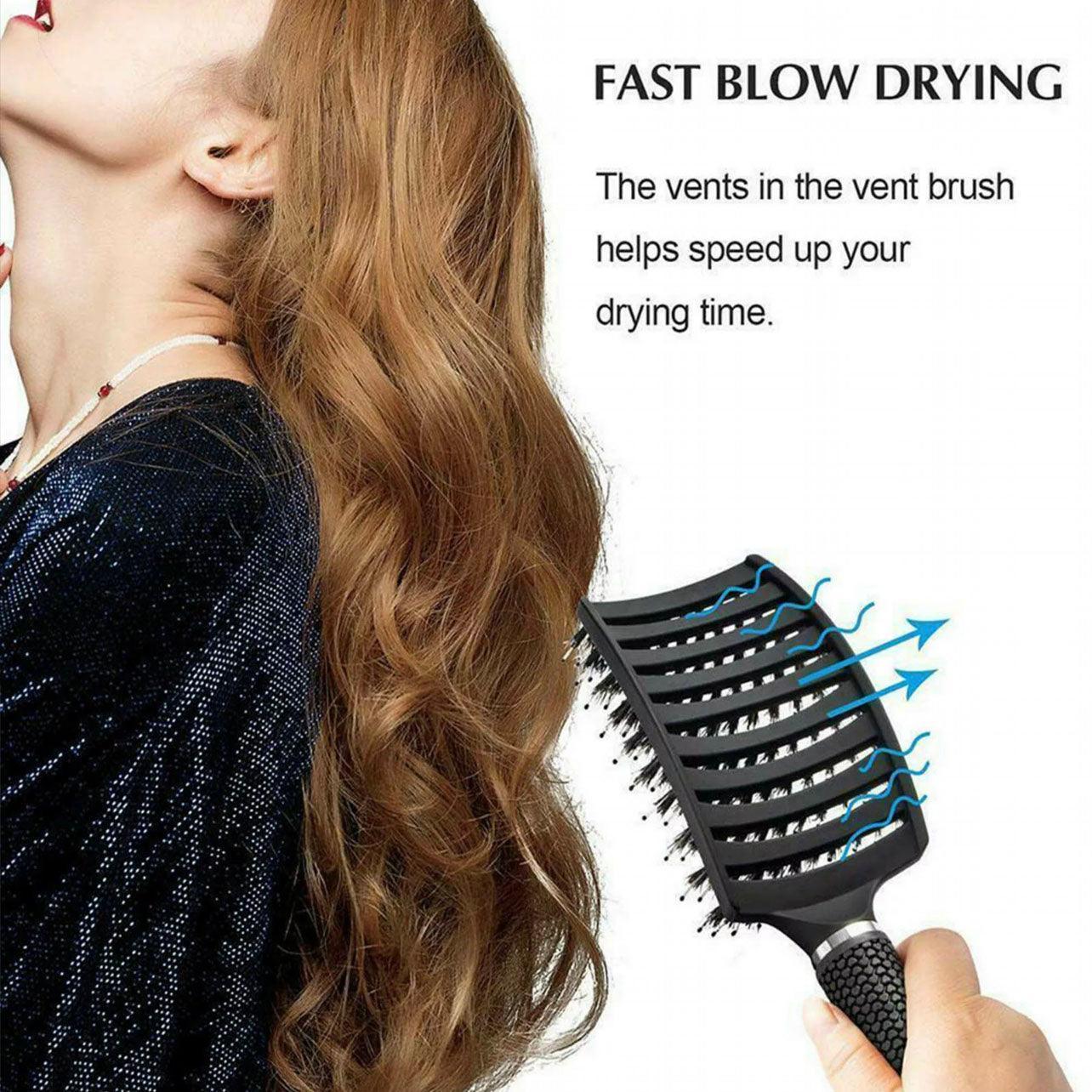 Detangle Nylon Boar Bristle Brush Hairbrush Smooth Hair Head Scalp Massage Comb - Pink *1 Unit