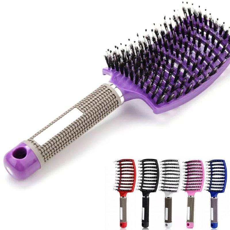 Detangle Nylon Boar Bristle Brush Hairbrush Smooth Hair Head Scalp Massage Comb - Purple *1 Unit