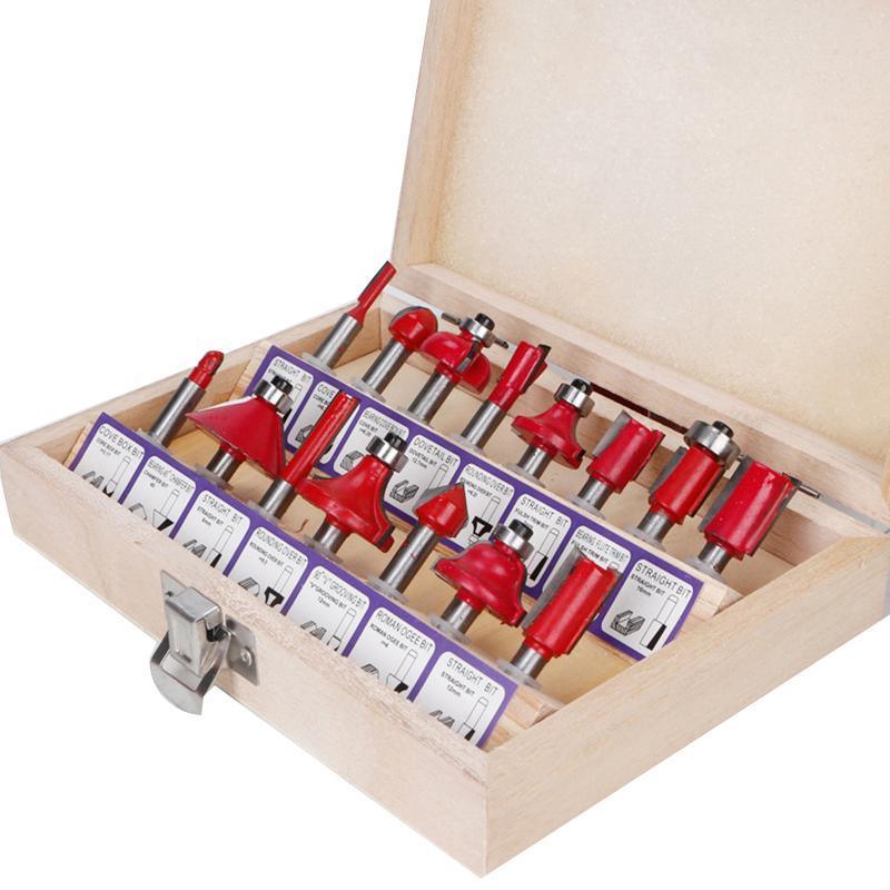 15X 1/2 1/4 inch Router Bits Set Woodworking Tool Cutter Shank Tungsten Carbide - Blue 1/2