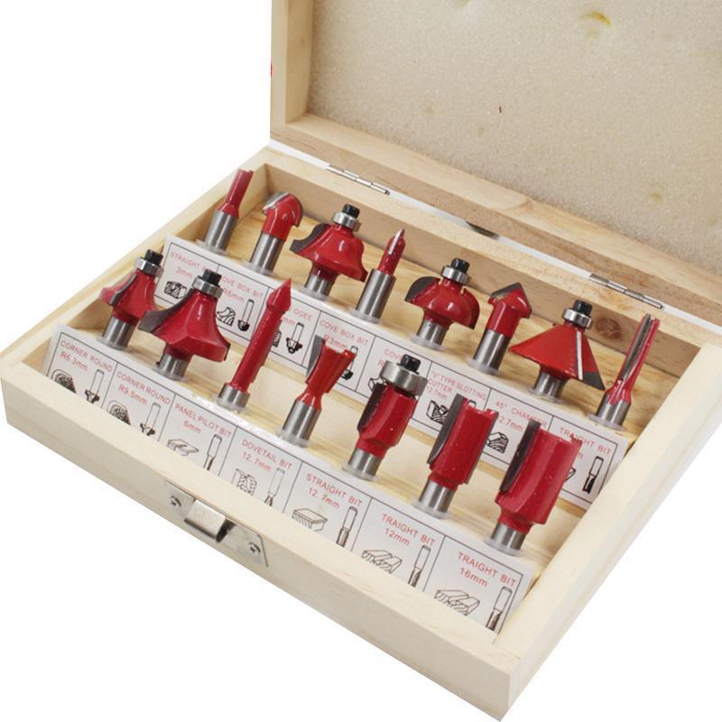 15X 1/2 1/4 inch Router Bits Set Woodworking Tool Cutter Shank Tungsten Carbide - Blue 1/2
