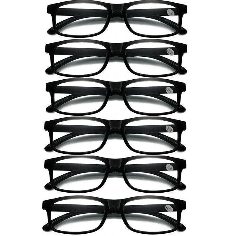 Black 6 Pairs Mens Ladies Wayfarer Frame Magnifying Reading Glasses Nerd Spectacl - +4.00 Strength