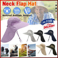 1x Neck Flap Cap Unisex Outdoor Sport Fishing Hat Sun Protection Wide Brim Cover - Black