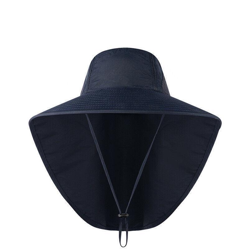 1x Neck Flap Cap Unisex Outdoor Sport Fishing Hat Sun Protection Wide Brim Cover - Black
