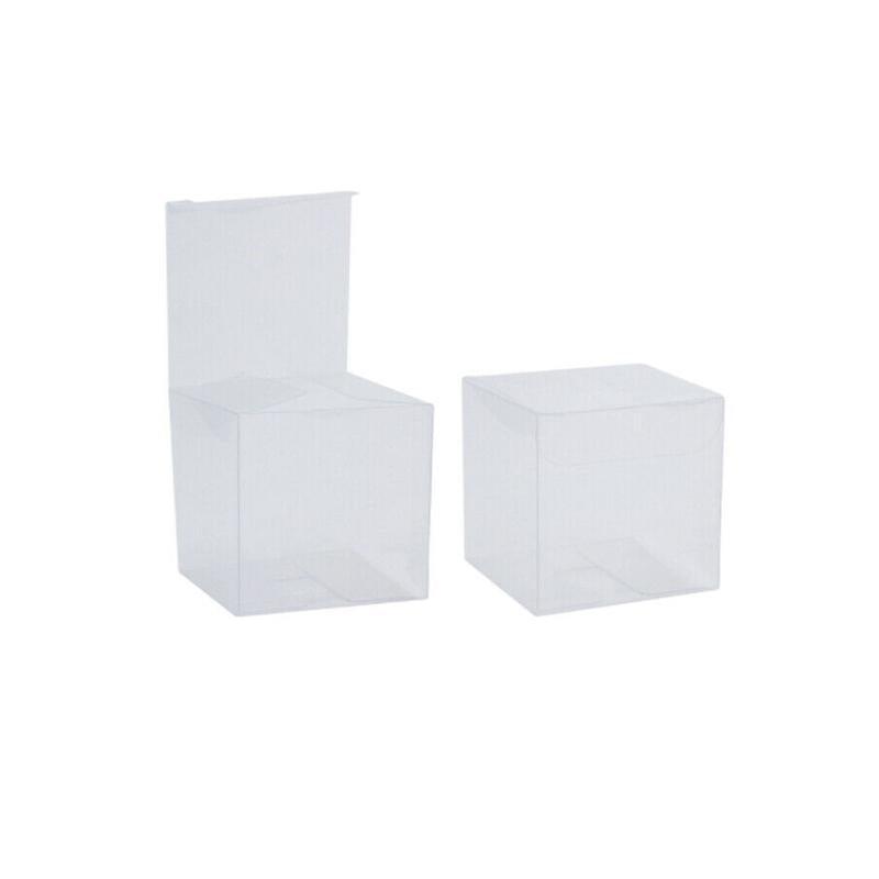 50 PVC Clear Transparent Macaron Square Cube Boxes For Wedding Favour Gift Candy - 90x90x90MM