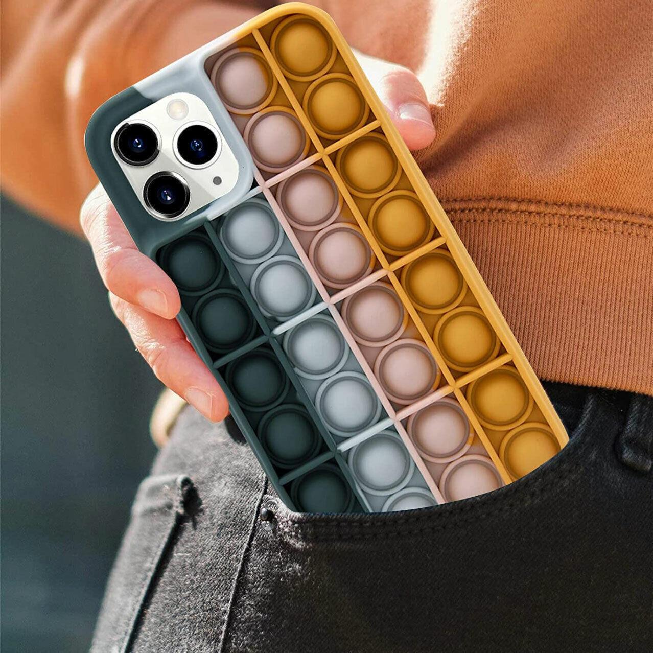 Blue-White Pop Fidget Toys Push It Bubble Phone Case For Iphone - iPhone 12Pro