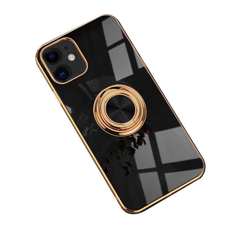 Black Luxury Shockproof Silicone Ring Case Stand Cover for iPhone 14 13 12 Pro Max - iPhone XR