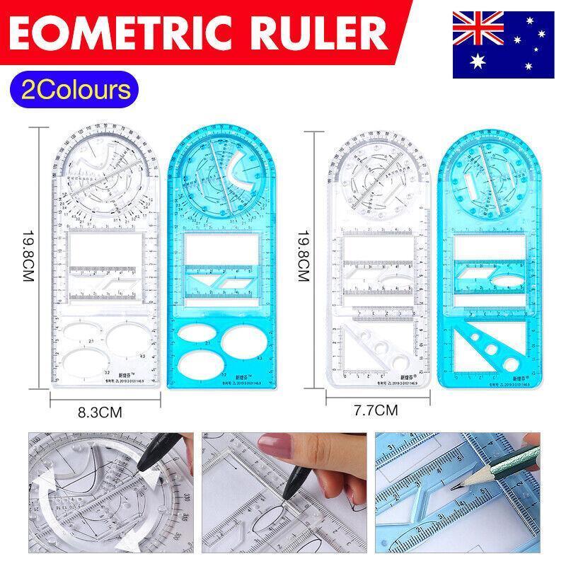 Multifunctional Geometric Ruler Student Mathematics Drawing Tools School Office - Blue-Primary School
