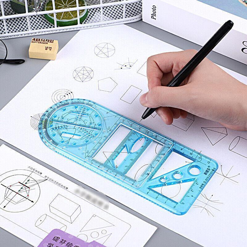 Multifunctional Geometric Ruler Student Mathematics Drawing Tools School Office - Blue-Senior High School