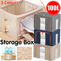 100L Foldable Storage Box Crushed Steel Frame Clothes Quilt Toys Organizer - 100L-Grey