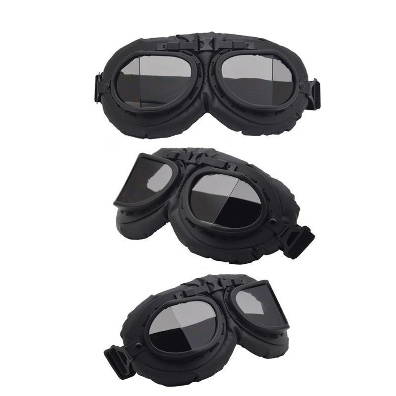 Vintage Pilot Motorcycle Racing Goggles Aviator Retro Atv Utv Dirt Bike Eyewear - Black + Transparent