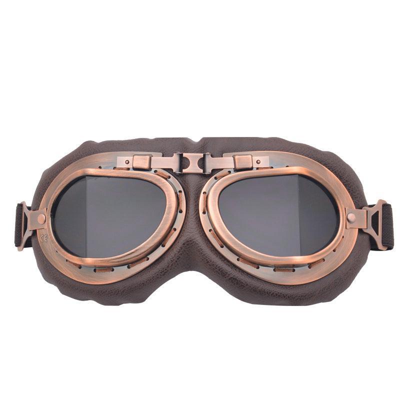 Vintage Pilot Motorcycle Racing Goggles Aviator Retro Atv Utv Dirt Bike Eyewear - Copper + Silver