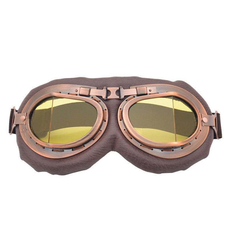 Vintage Pilot Motorcycle Racing Goggles Aviator Retro Atv Utv Dirt Bike Eyewear - Copper + Silver
