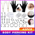 42Pcs Body Piercing Kit Needle Nipple Belly Tongue Eyebrow Nose Lip Ring 14G/16G