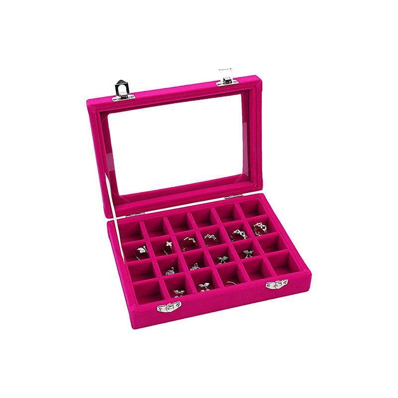 Velvet Jewelry Box Earring Organizer Display Case Storage Holder with 24 Grid - Grey