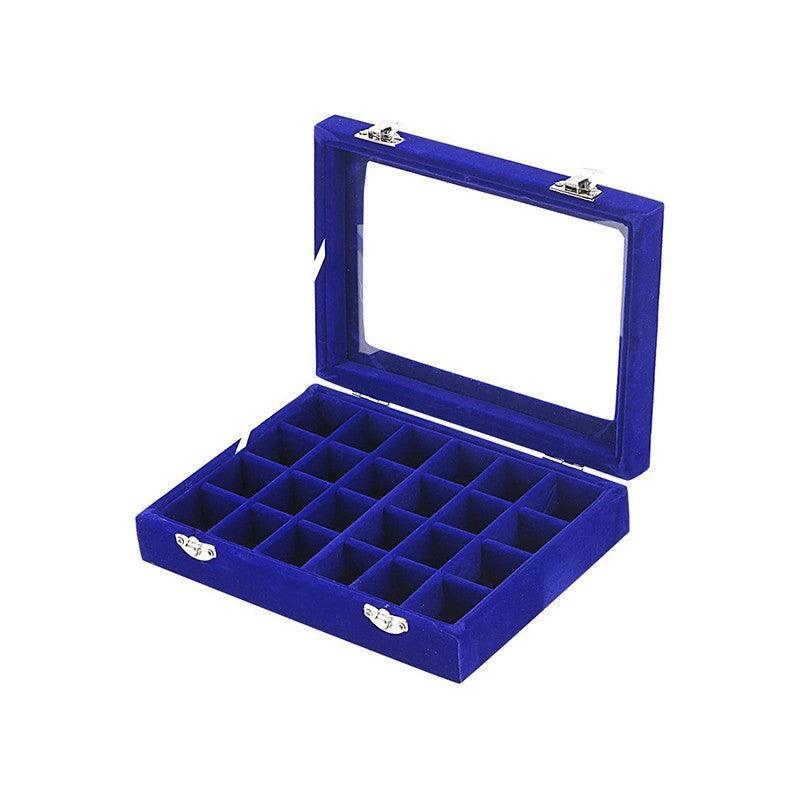Velvet Jewelry Box Earring Organizer Display Case Storage Holder with 24 Grid - Grey