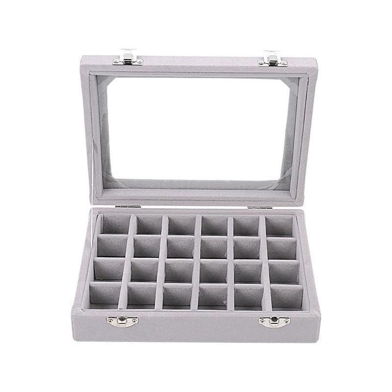 Velvet Jewelry Box Earring Organizer Display Case Storage Holder with 24 Grid - Navy