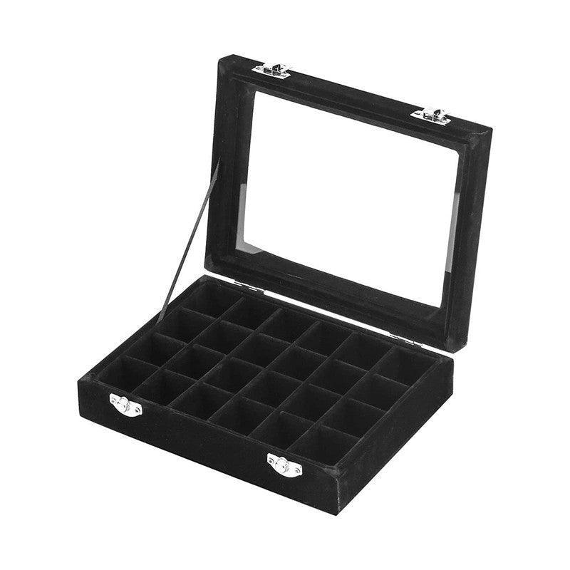 Velvet Jewelry Box Earring Organizer Display Case Storage Holder with 24 Grid - Navy