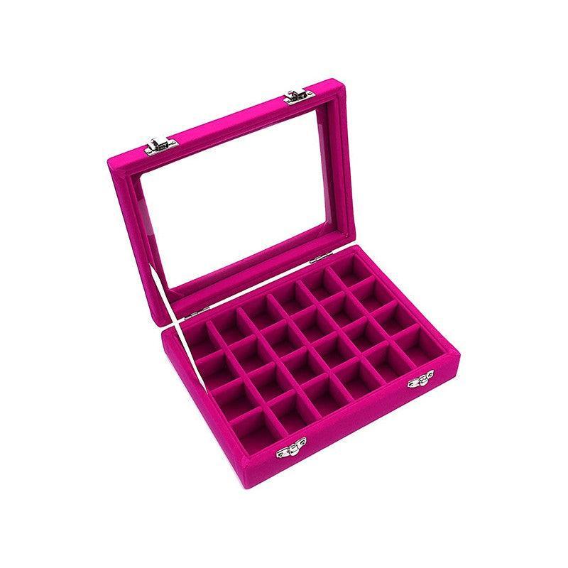 Velvet Jewelry Box Earring Organizer Display Case Storage Holder with 24 Grid - Beige