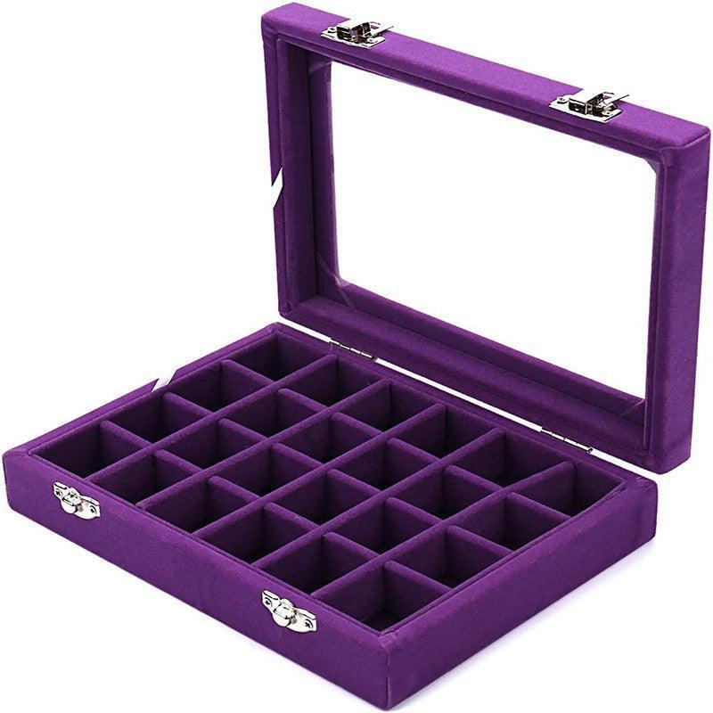 Velvet Jewelry Box Earring Organizer Display Case Storage Holder with 24 Grid - Beige
