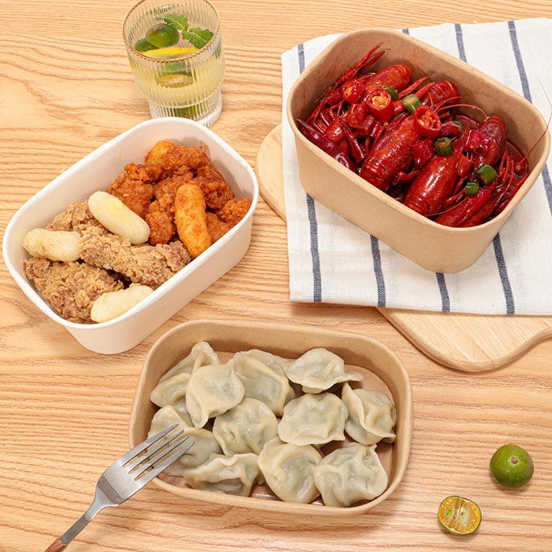 Kraft Paper Bowl for Takeaway Leak-Proof Disposable Food Container - White-1000ml-300pcs