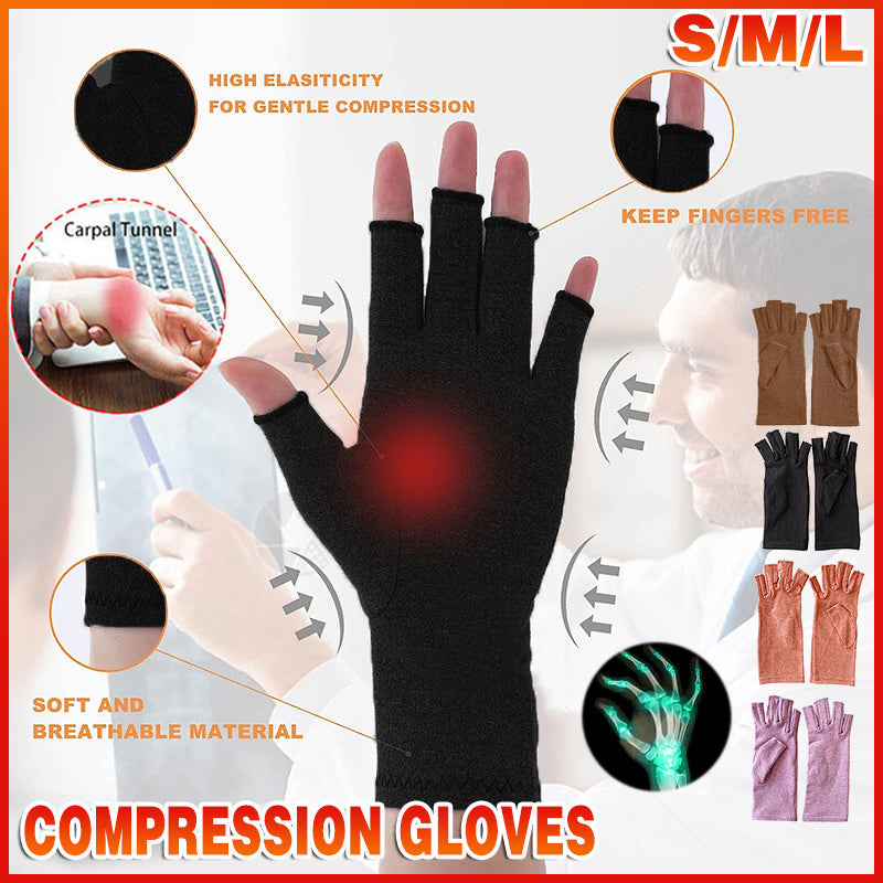 Brace Arthritis Hand Compression Gloves fingerless gloves Pain Relief Brown - L