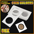 50x 33mm CARDBOARD COIN HOLDERS Staple Coin Holder Display Clear Window Folder