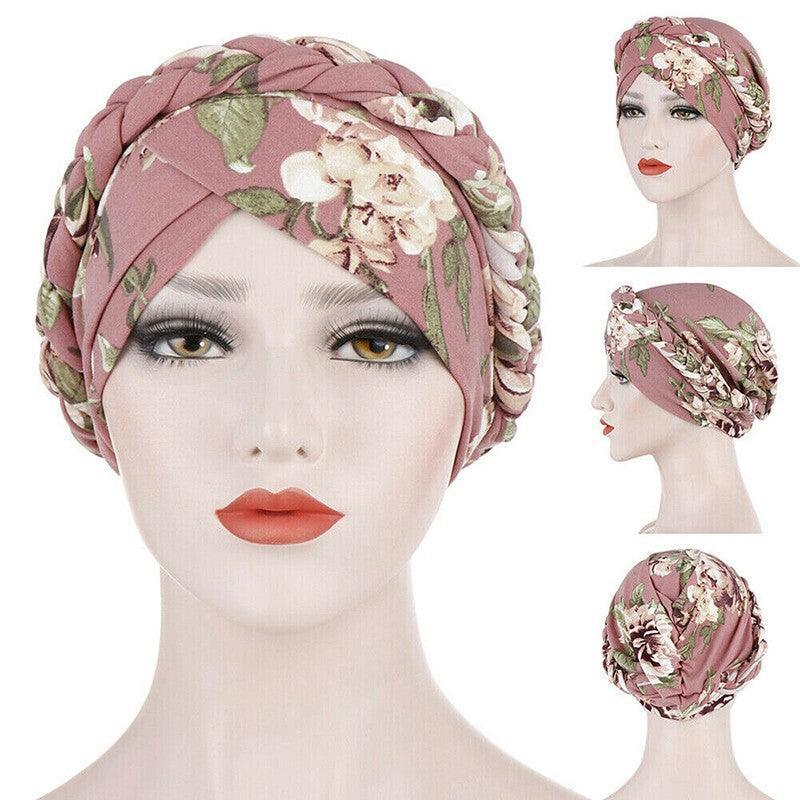 Women Floral Turban Head Wrap Cap Comfortable Chemo Headscarf Headwear - Black and white grid