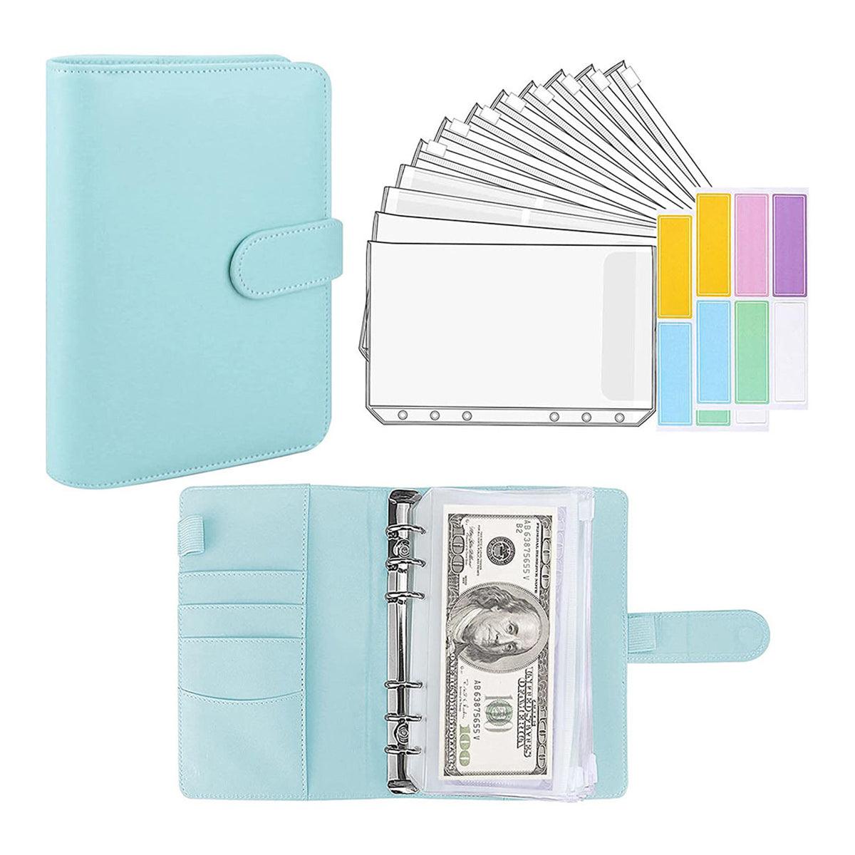 A6 Pu Leather Binder Pockets Cash Envelope Planner Notebooks - Black
