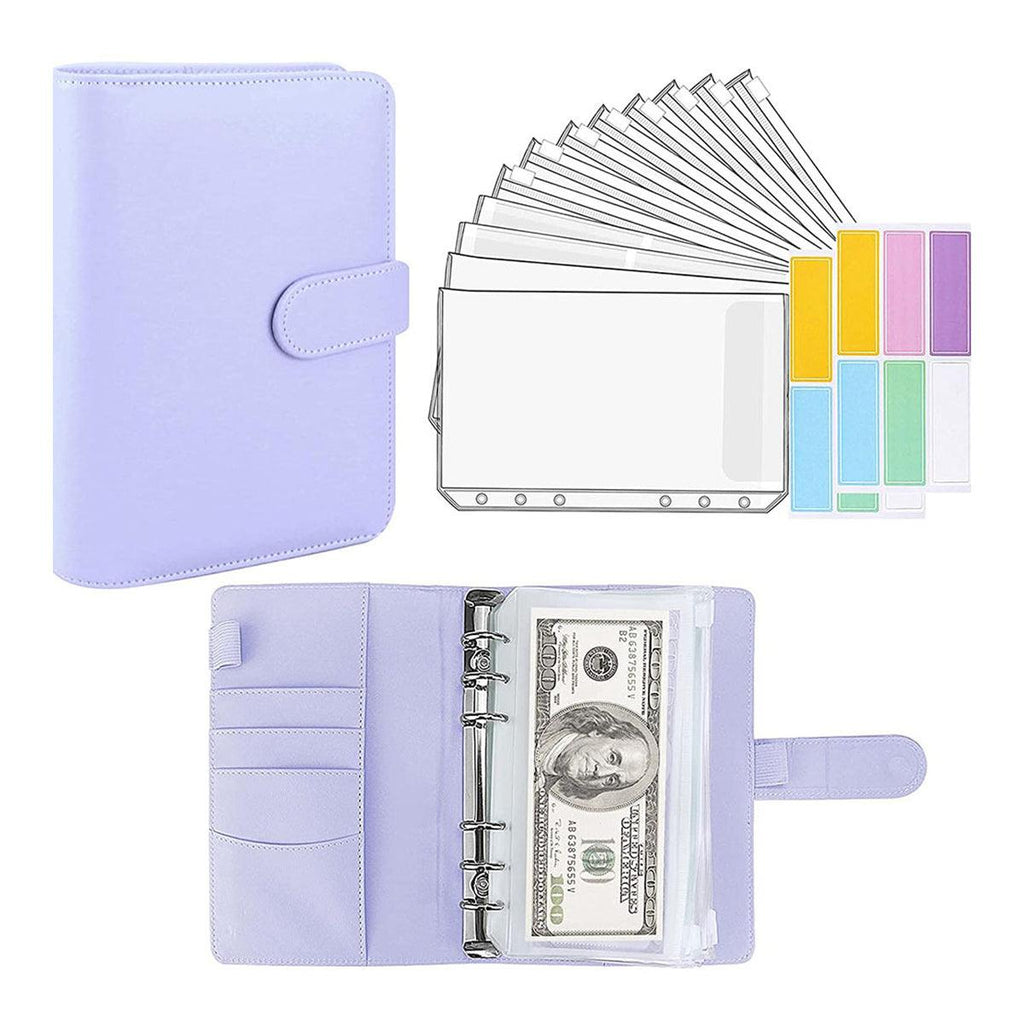 A6 Pu Leather Binder Pockets Cash Envelope Planner Notebooks - Pink+White