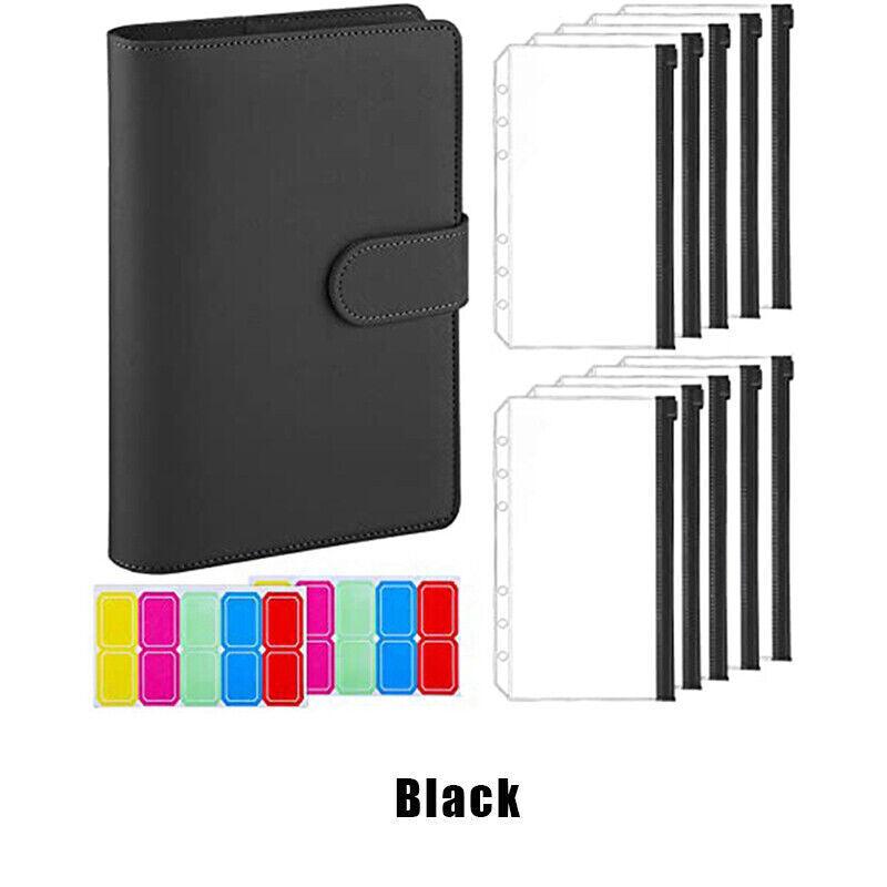 A6 Pu Leather Binder Pockets Cash Envelope Planner Notebooks - Light Purple