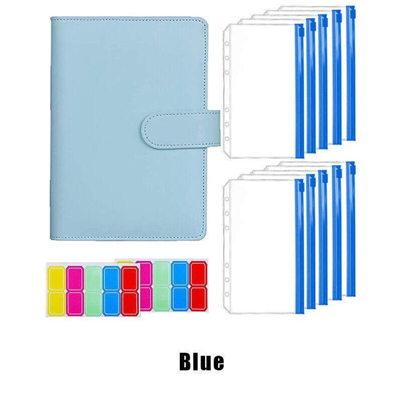 A6 Pu Leather Binder Pockets Cash Envelope Planner Notebooks - Laser Purple