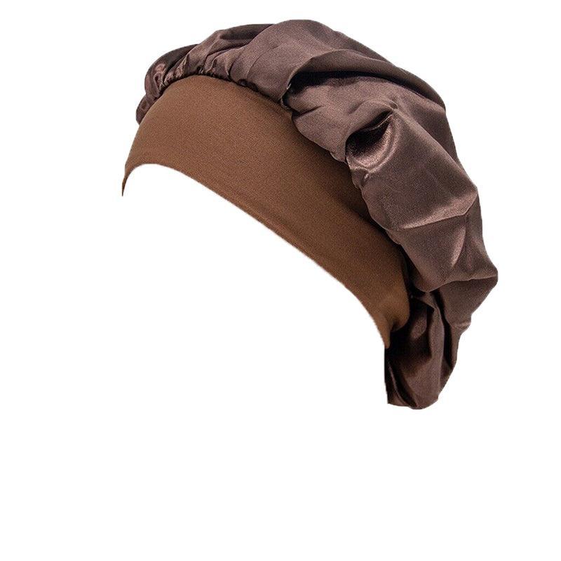 Sleeping Bonnet Hair Wrap Silk Satin Cap Women Elastic Night Soft Hat Headwear - Navy