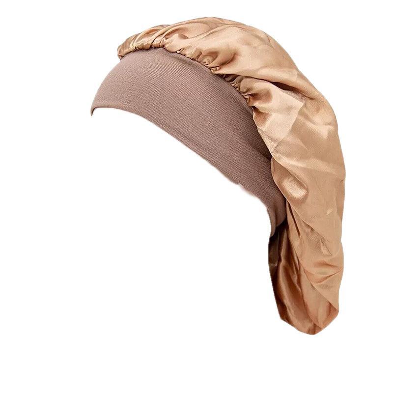 Sleeping Bonnet Hair Wrap Silk Satin Cap Women Elastic Night Soft Hat Headwear - Navy