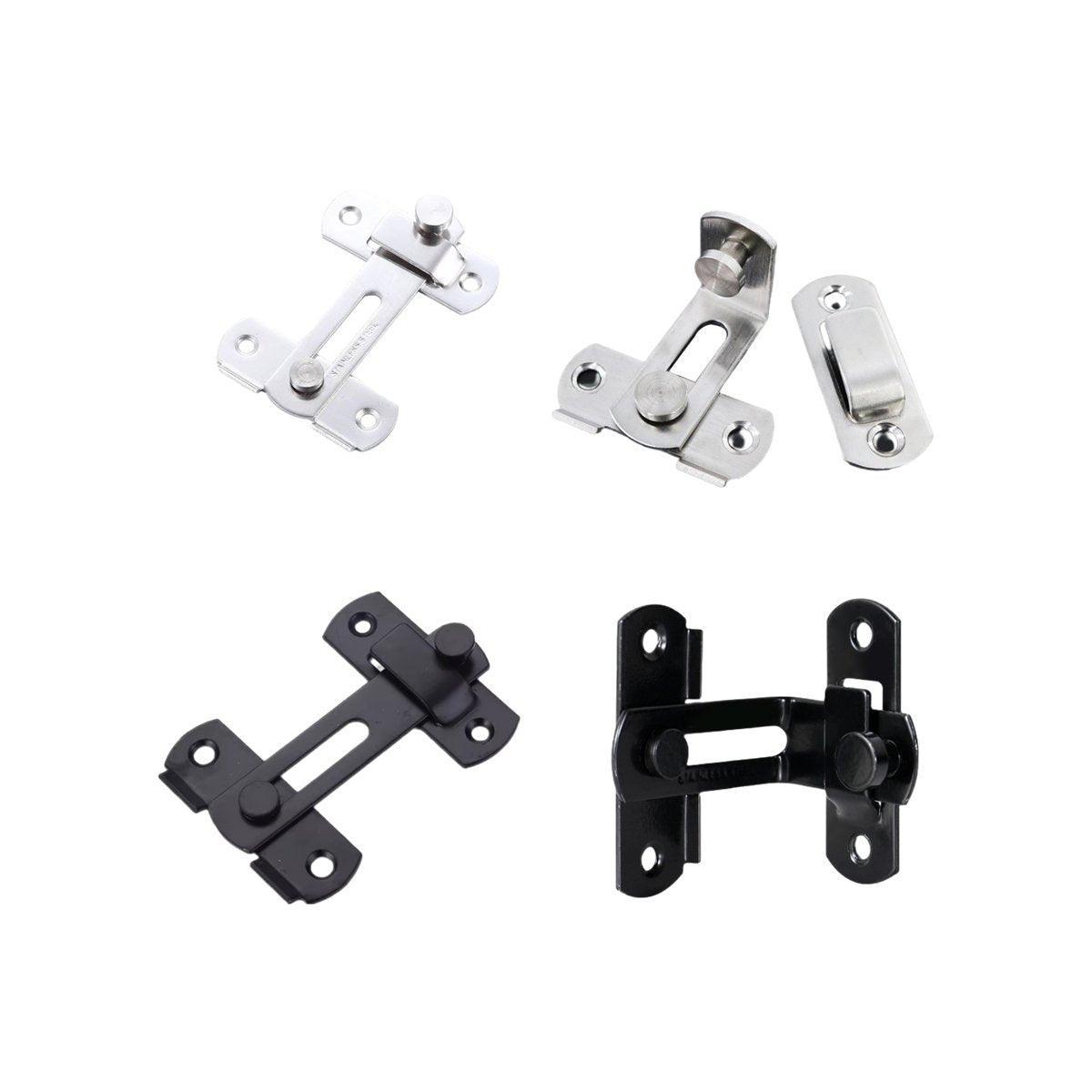 2 Sets 90 Degree Sliding Door Latch Lock Catch Kit for Home Use - Right-Angle-Silver-S