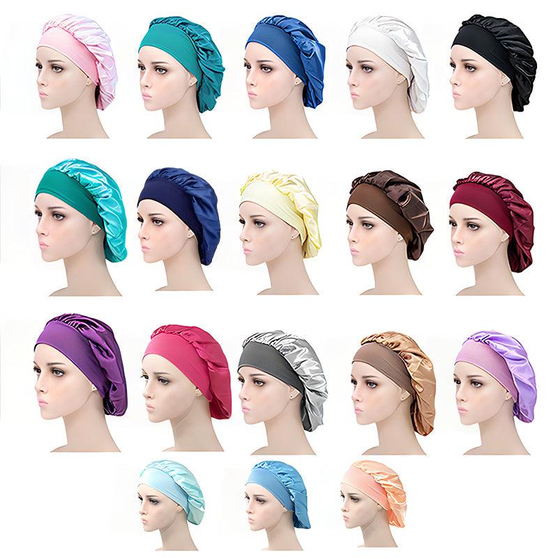 Sleeping Bonnet Hair Wrap Silk Satin Cap Women Elastic Night Soft Hat Headwear - Pink