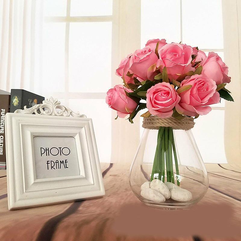 12 Heads Silk Rose Artificial Flowers Fake Bouquet - Purple