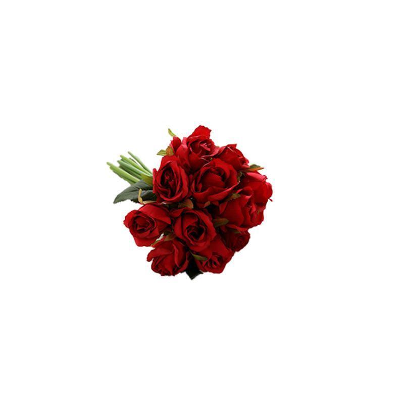 12 Heads Silk Rose Artificial Flowers Fake Bouquet - Purple