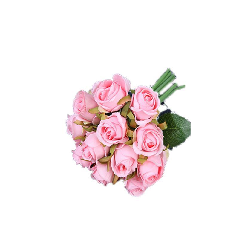 12 Heads Silk Rose Artificial Flowers Fake Bouquet - Purple