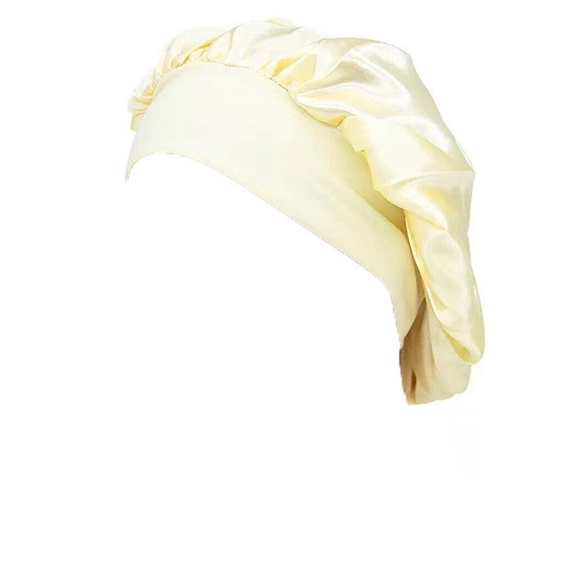 Sleeping Bonnet Hair Wrap Silk Satin Cap Women Elastic Night Soft Hat Headwear - White
