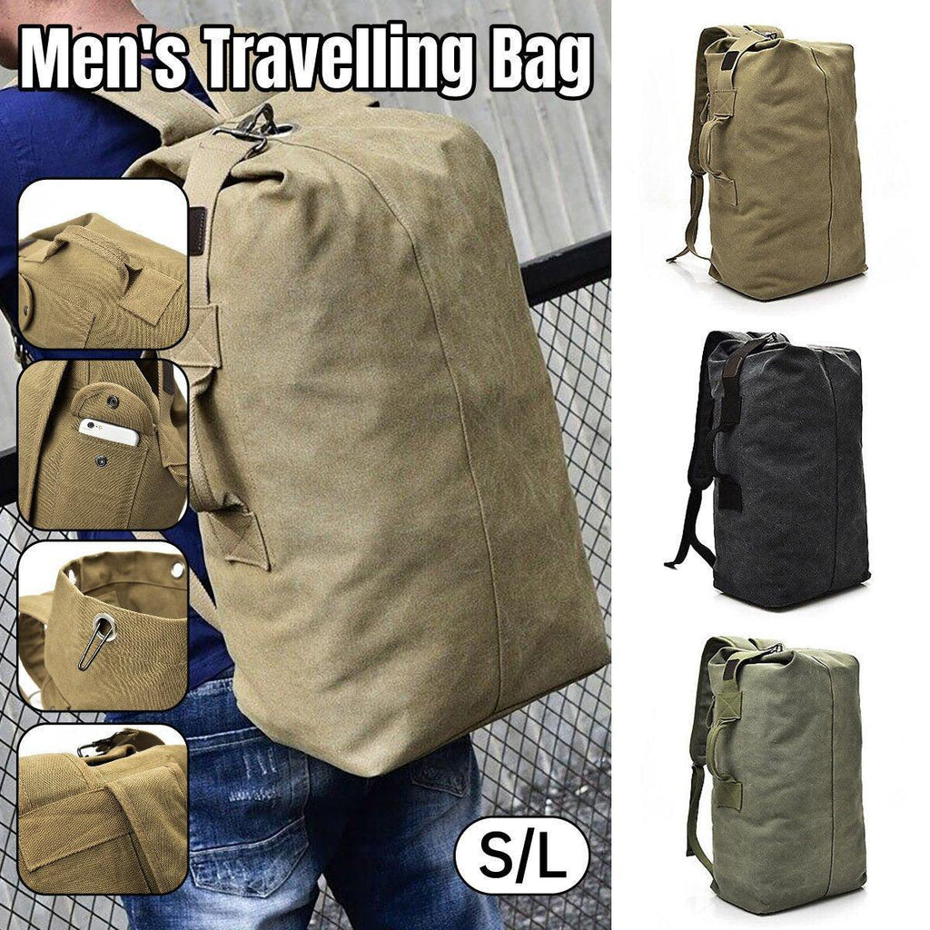 Large Capacity Travel Backpack for Men Outdoor Sports Bag Canvas Rucksack - Black-Big