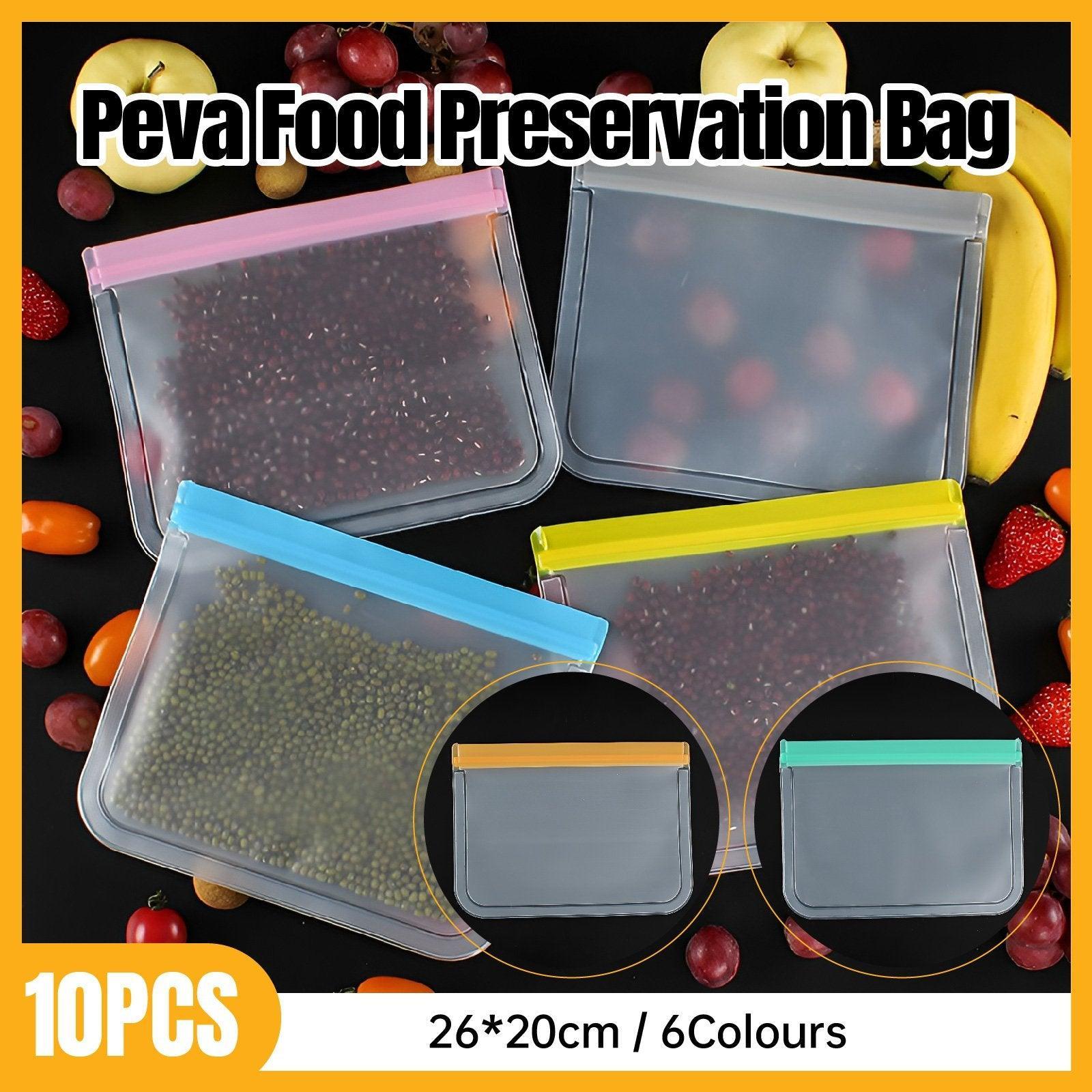 10 Pack Reusable Frosted PEVA Food Storage Bags Resealable Ziplock Freezer Safe - Blue