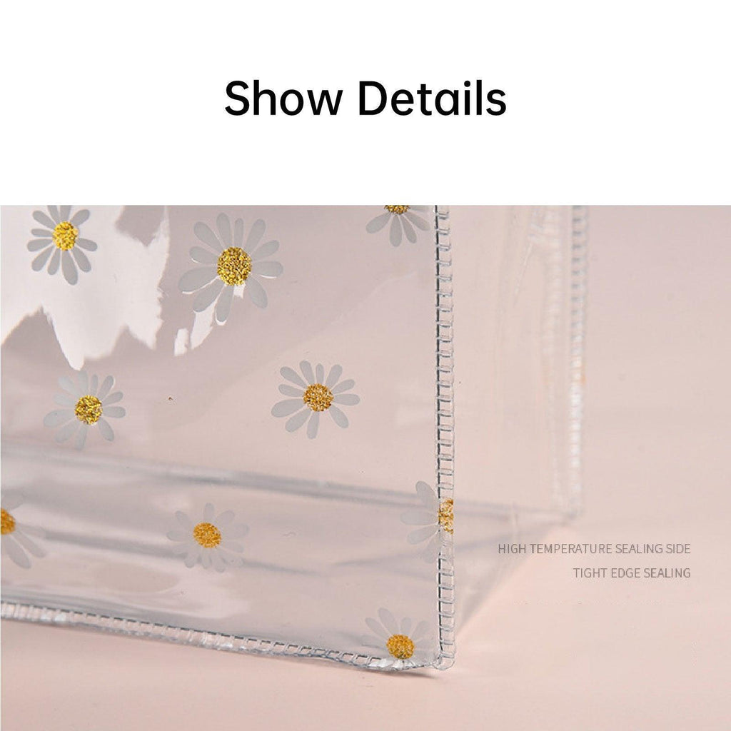 10pcs Small Fresh Transparent PVC Tote Bag Wedding Candy Gift Bag Daisy Design - Beige - L