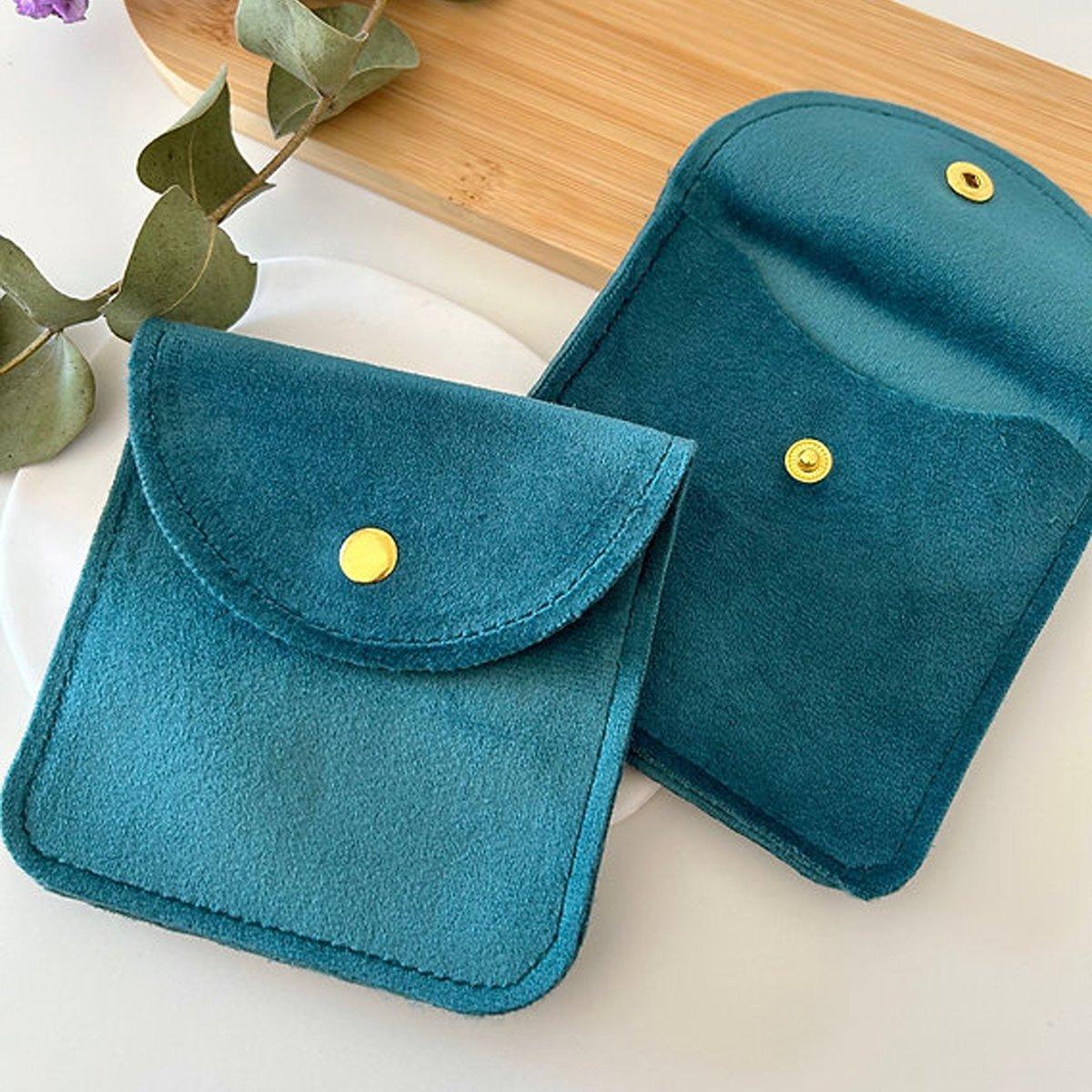 10pcs Velvet Jewelry Pouch Button Closure Thick Soft Ring Necklace Storage Bag - Black